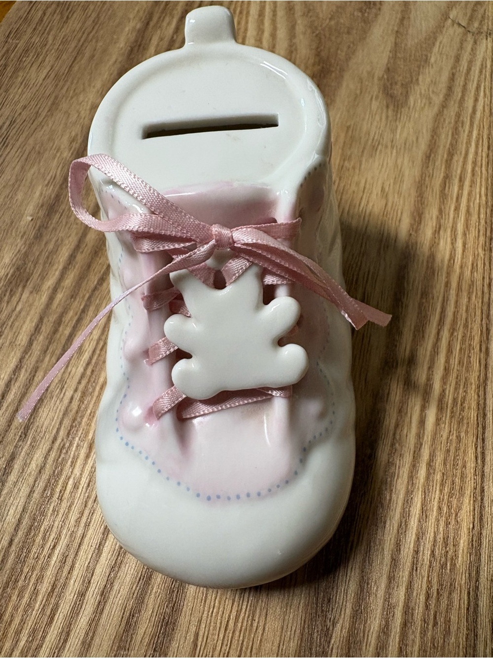 Roman, Inc. Pink & White Ceramic Baby Shoe Money Bank